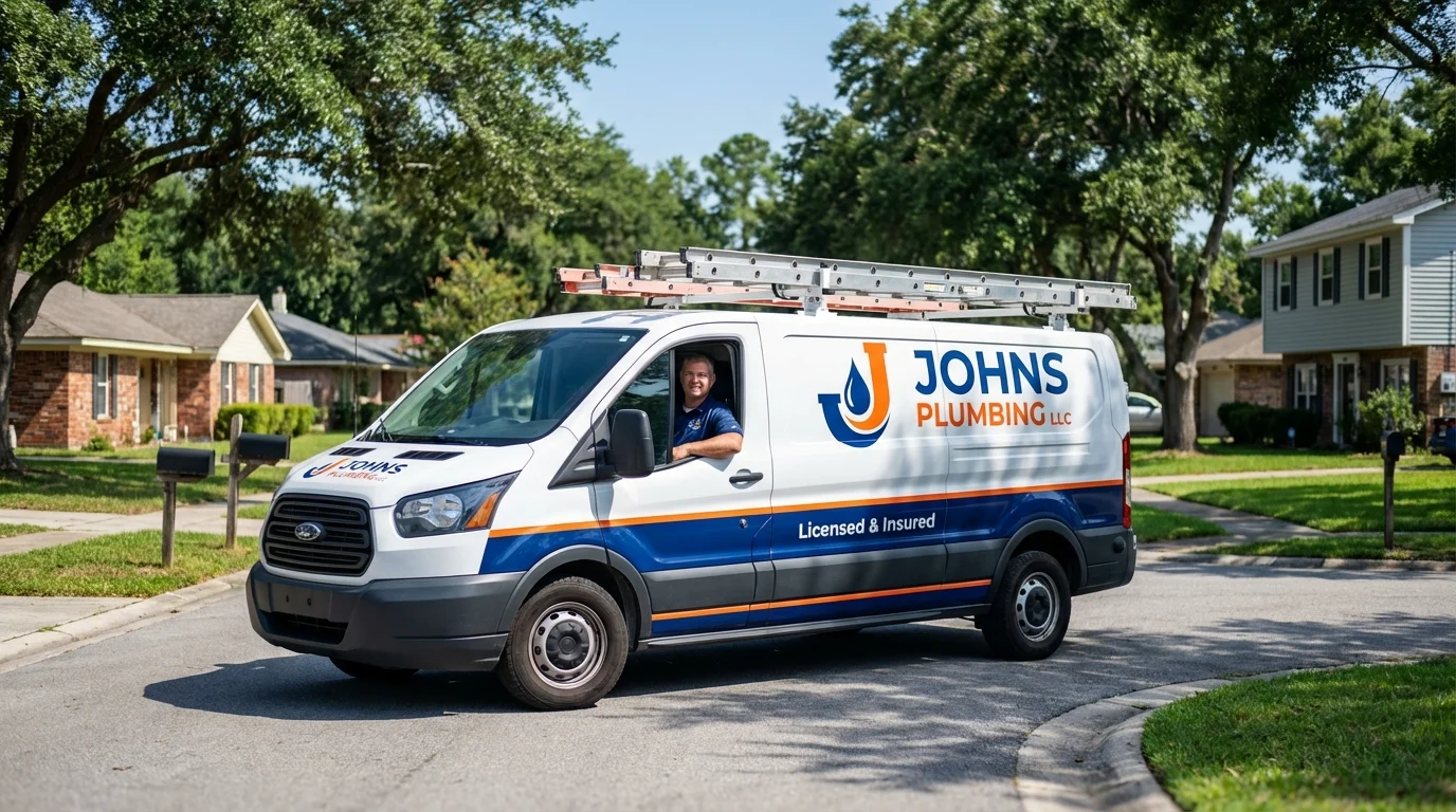 Johns Plumbing LLC service van in Smiths Station, AL