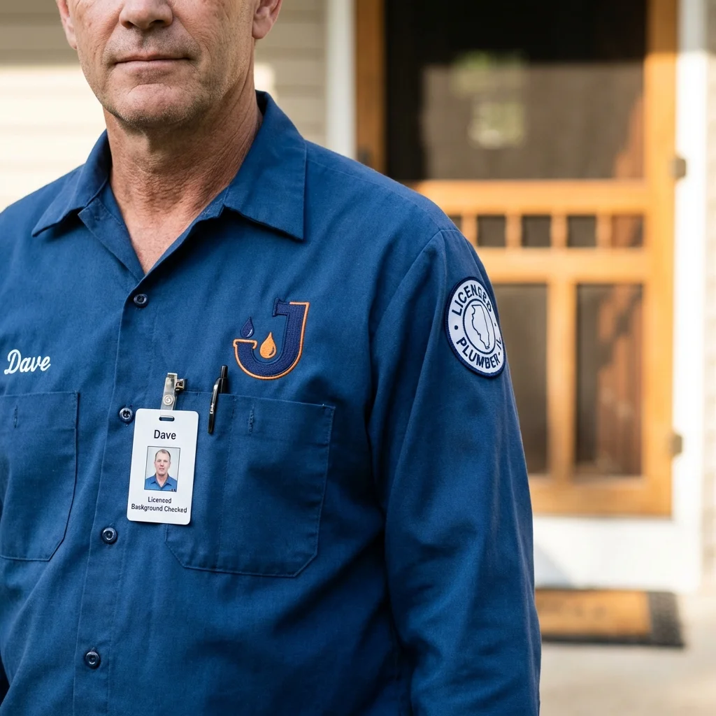 Licensed plumber showing ID badge in Smiths Station, AL