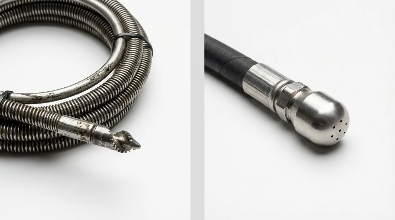 Drain snake cable and hydro jetting nozzle used for drain cleaning in Smiths Station, AL