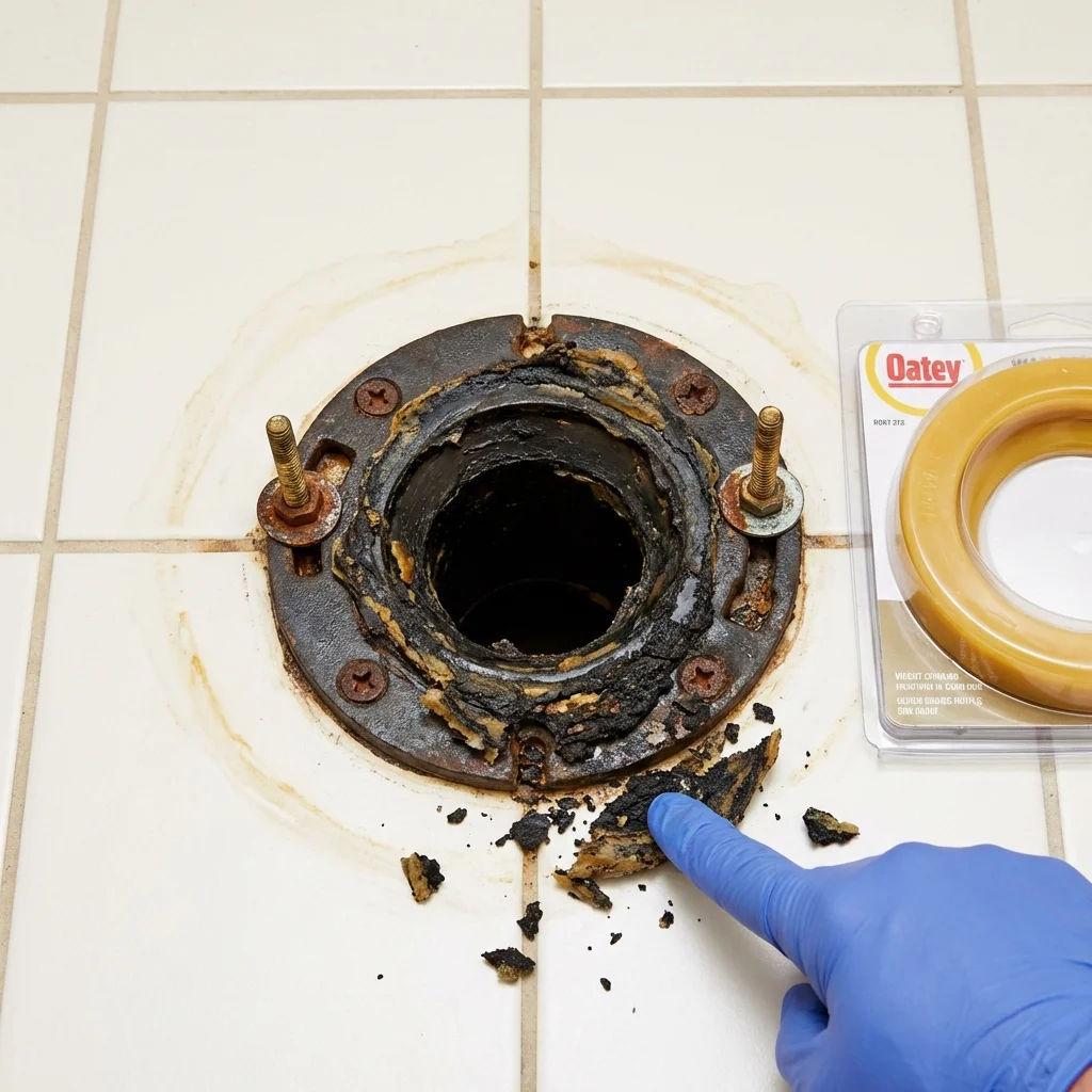 Failed wax ring showing water seepage at the base of a toilet in a Smiths Station, AL home