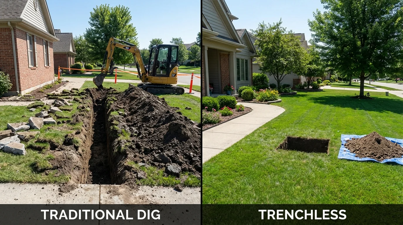 Trenchless sewer repair with minimal yard damage versus traditional excavation in Smiths Station, AL